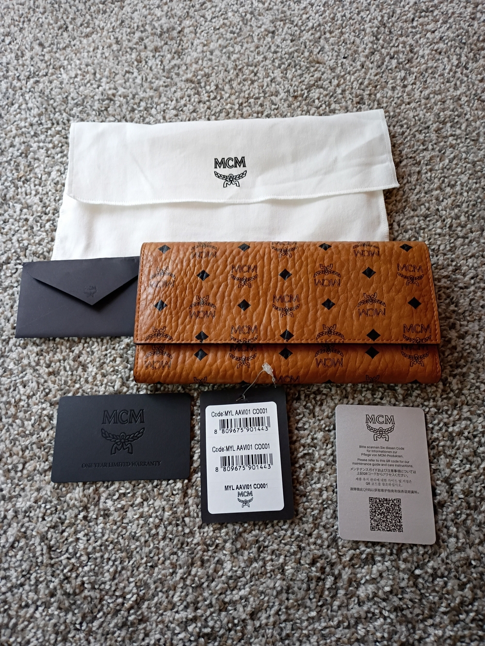 MCM Cognac & Black Monogram Fold Wallet